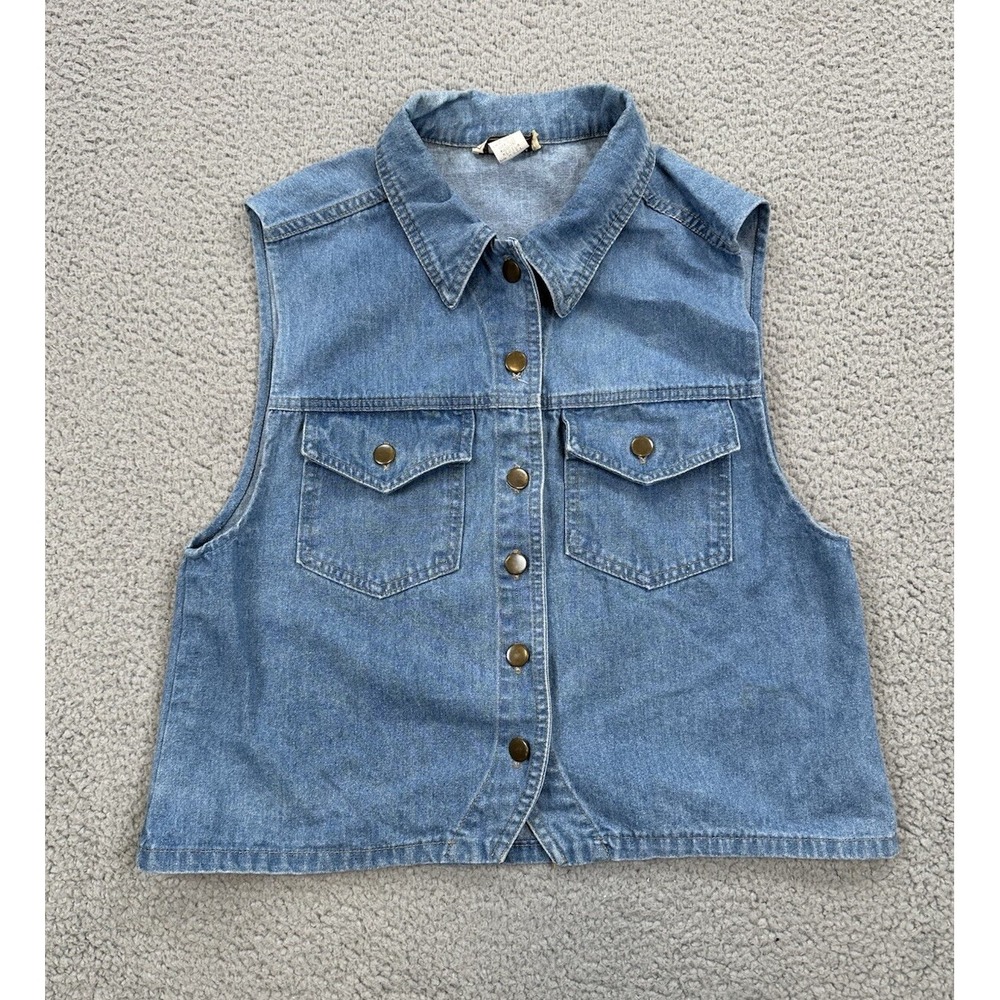 Vintage Stampede Denim Vest Womens Medium Blue Button Western Cowgirl USA Made